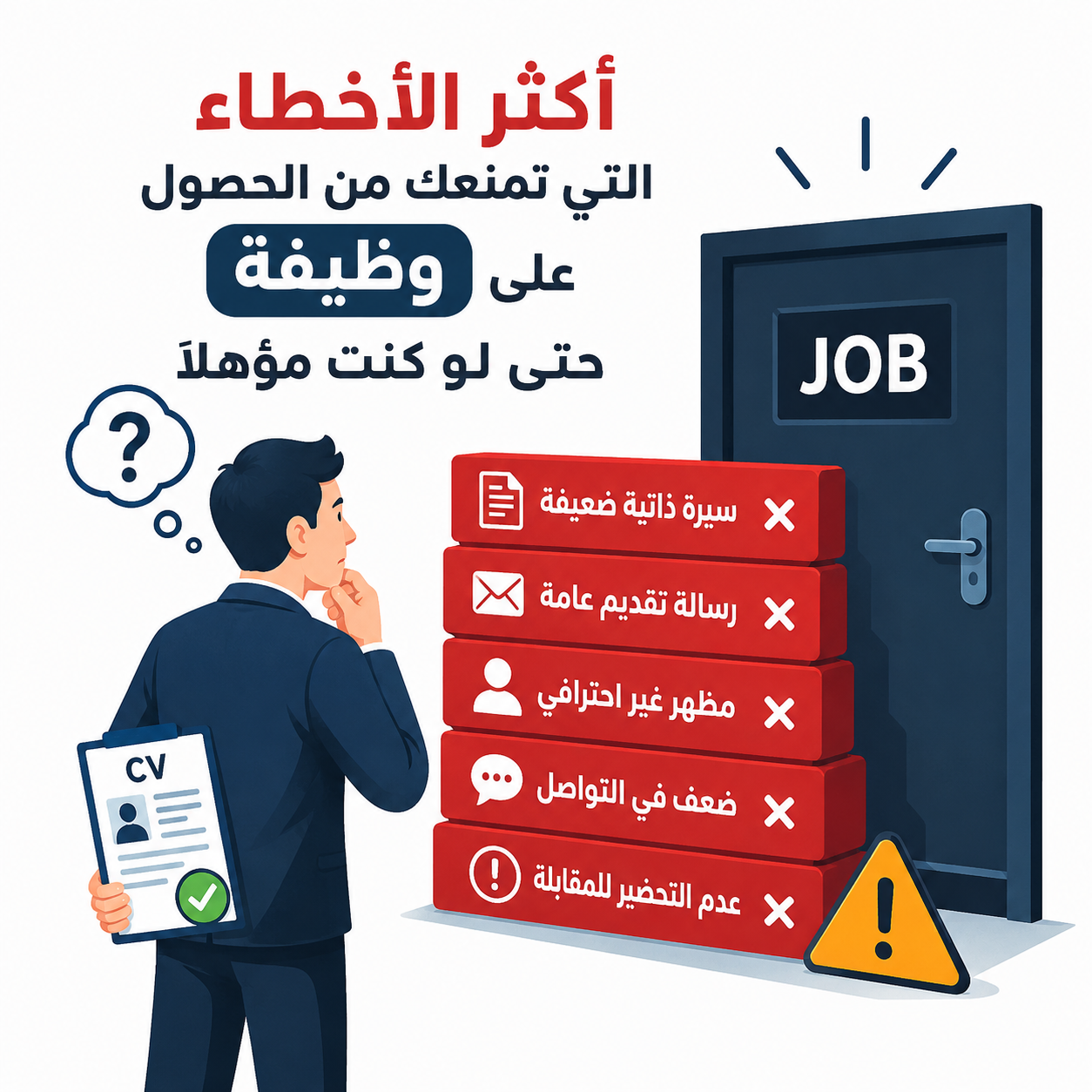 أكثر الأخطاء التي تمنعك من الحصول على وظيفة حتى لو كنت مؤهلًا
